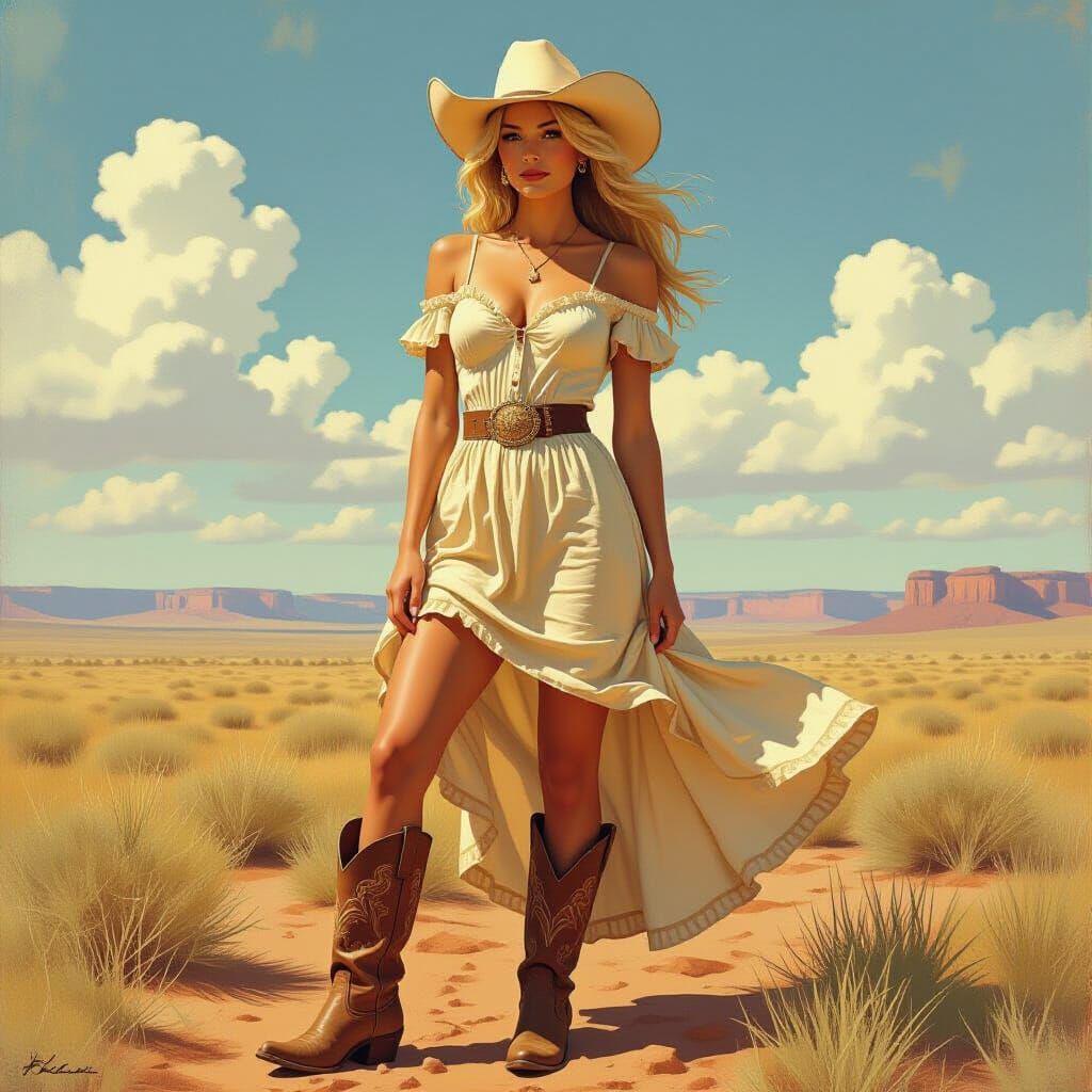 Confident Cowgirl in Sunlit Landscape, 8k