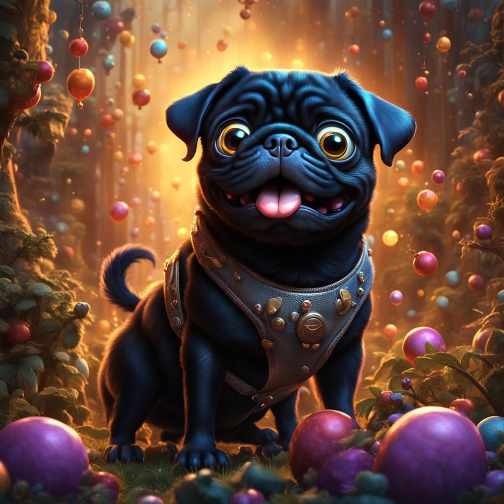 Happy Black Pug in Pixar 3D Style