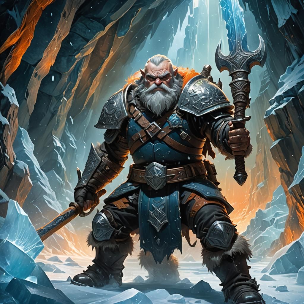 Arctic Dwarf in Icy Cave, High-Fantasy Concept Art