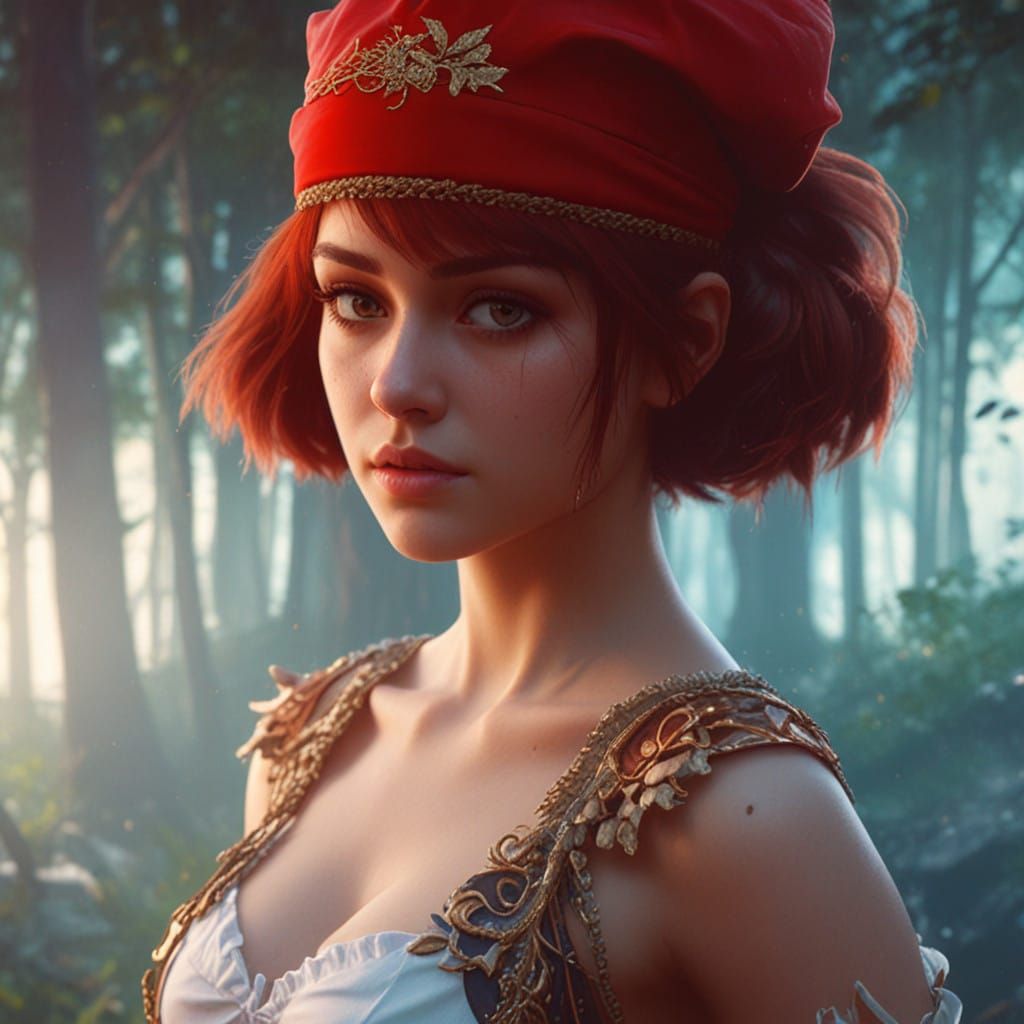 A Charming Young Woman Lost in the Enchanted Forest, in Fant...