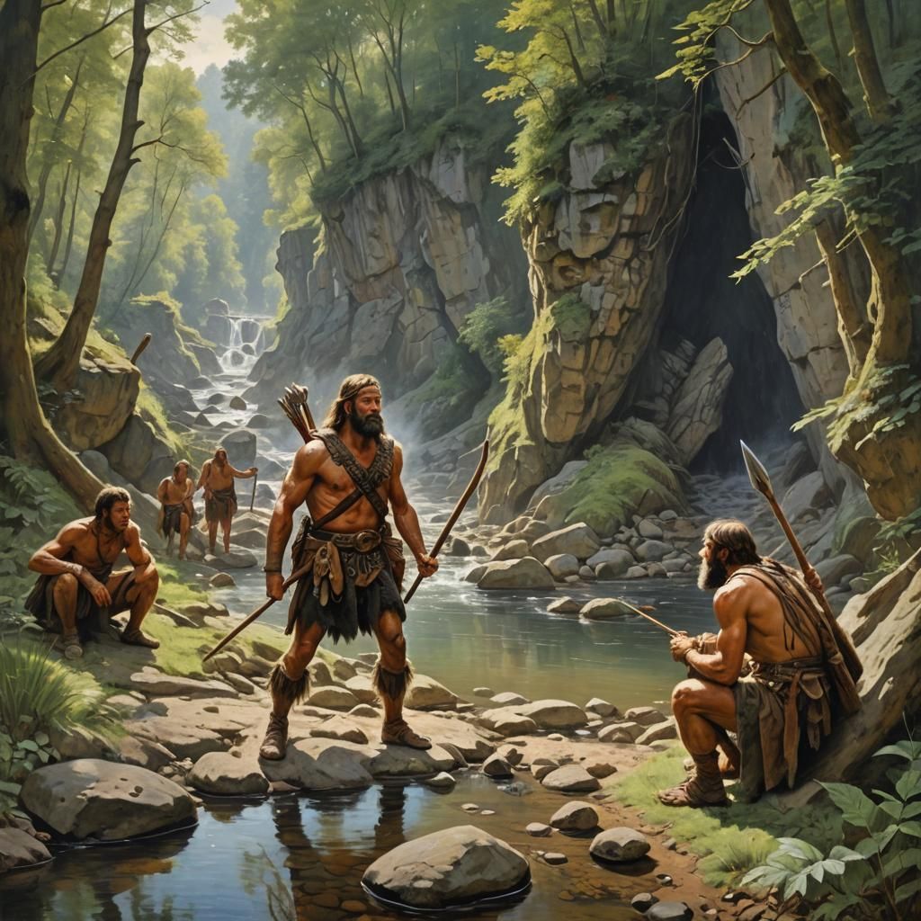 Prehistoric Hunter in Germany as Oil Painting