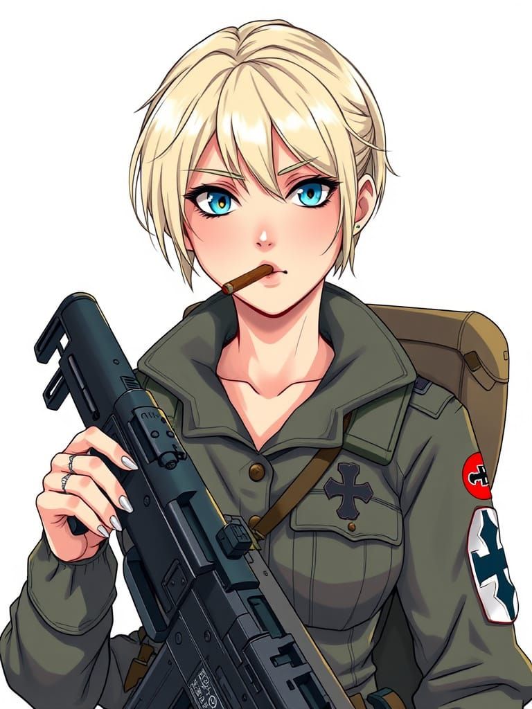 Glamorous German Paratrooper Girl in Anime Style