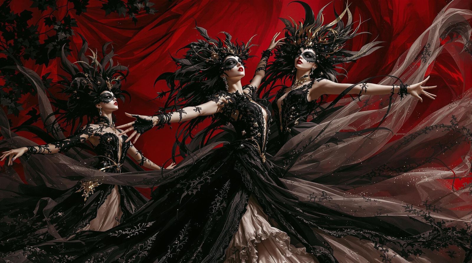 Elegant Dancers in Baroque Style with Masks