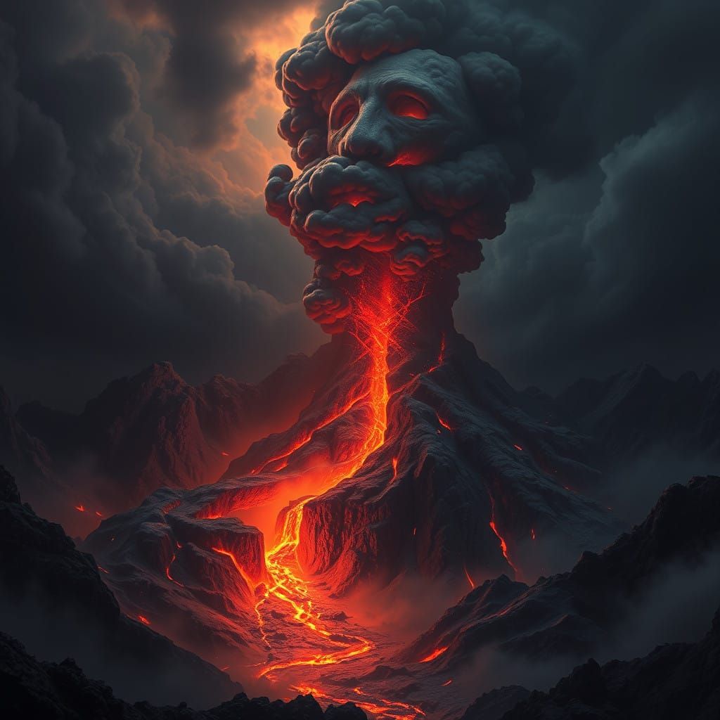 Epic Hellish Volcano Underworld in a Dramatic Digital Landsc...