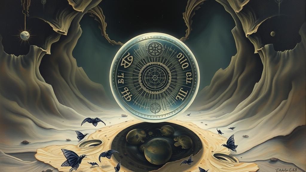 Eerie Crystal Orb in Surrealist Automatism Style