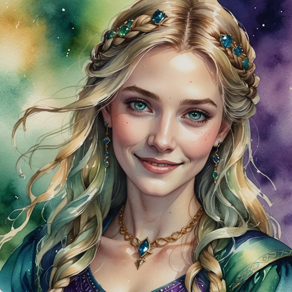 Medieval Sorceress Portrait in Watercolor Style