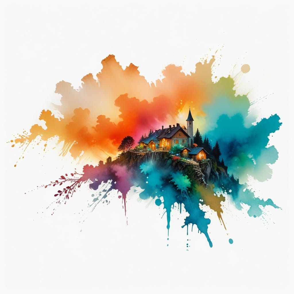 Italian Alpine Village with Turquoise Stream