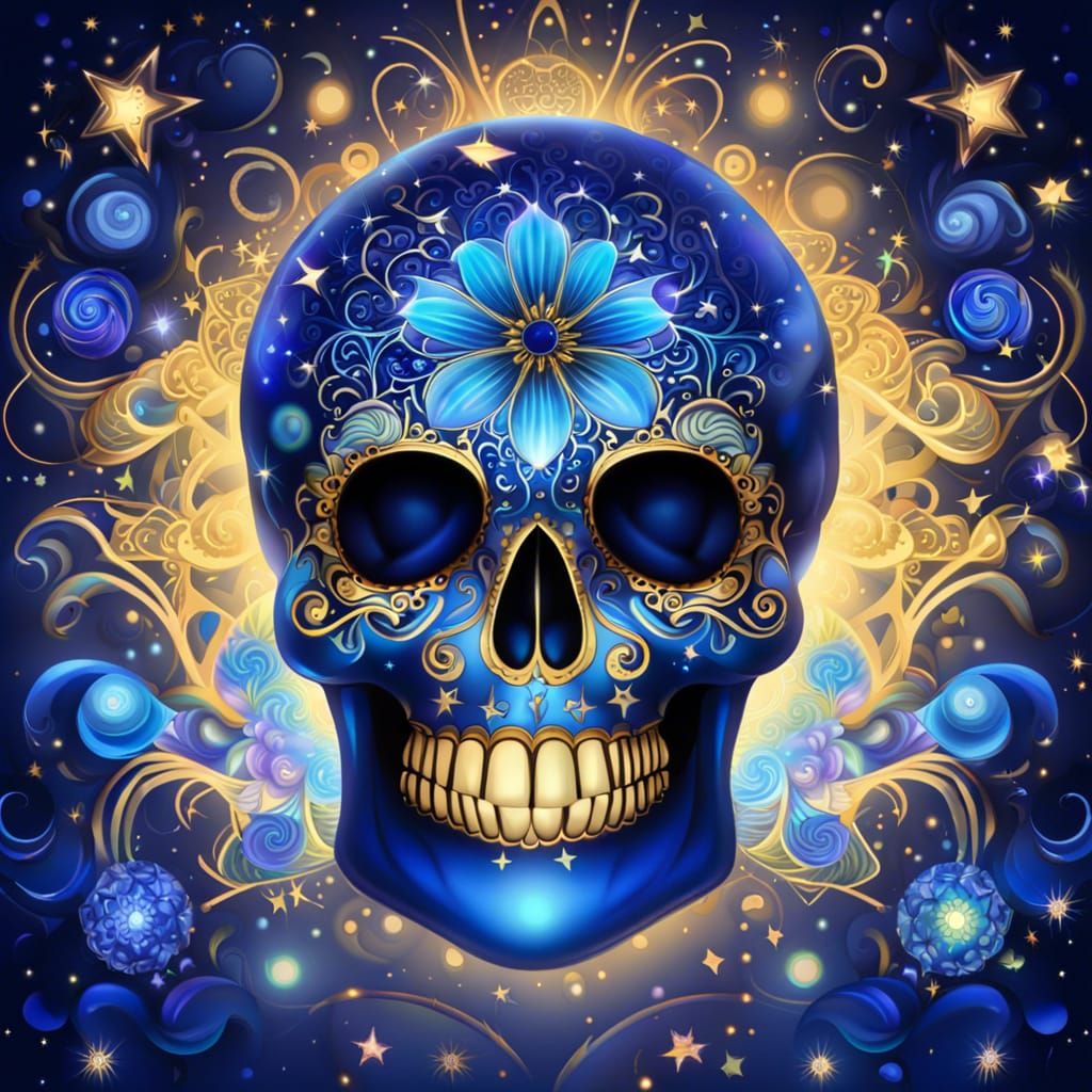 Blue Galaxy Inside Glass Sugar Skull