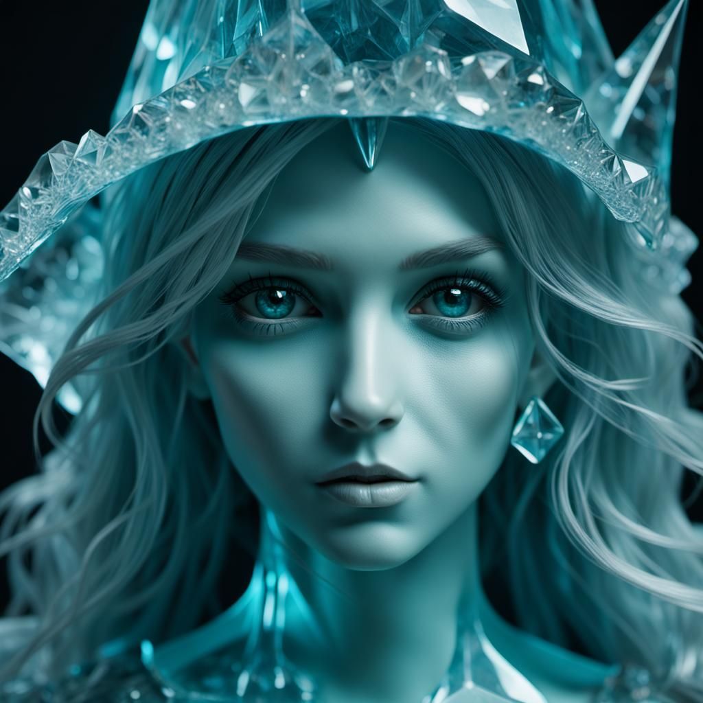 Hyperrealistic Aquamarine Crystal Witch in High Definition