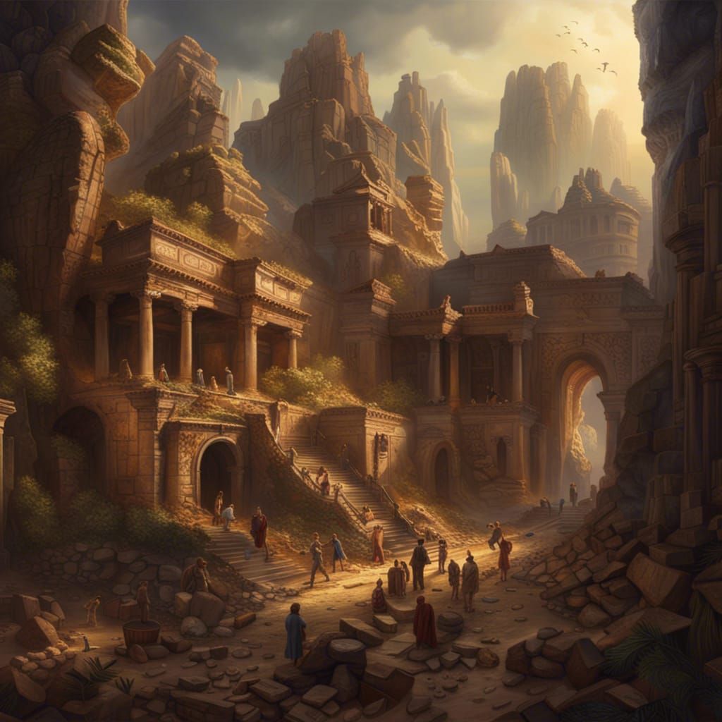 Epic Archaeological Dig Site as Oil Painting