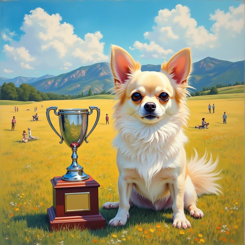 Chihuahua Celebrates Victory as Impasto Gouache Painting