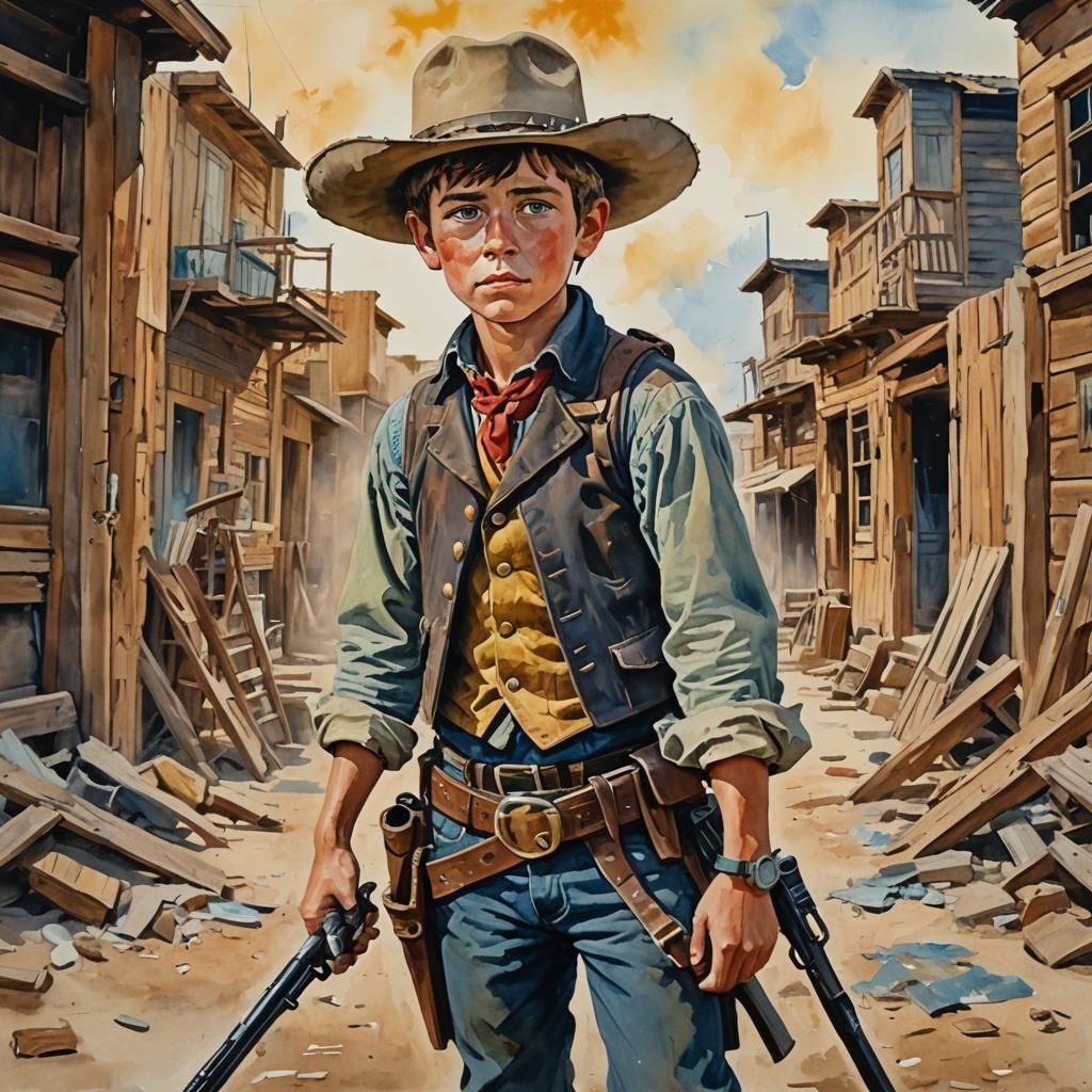 Gunfighter in Gouache Style Watercolor Masterpiece