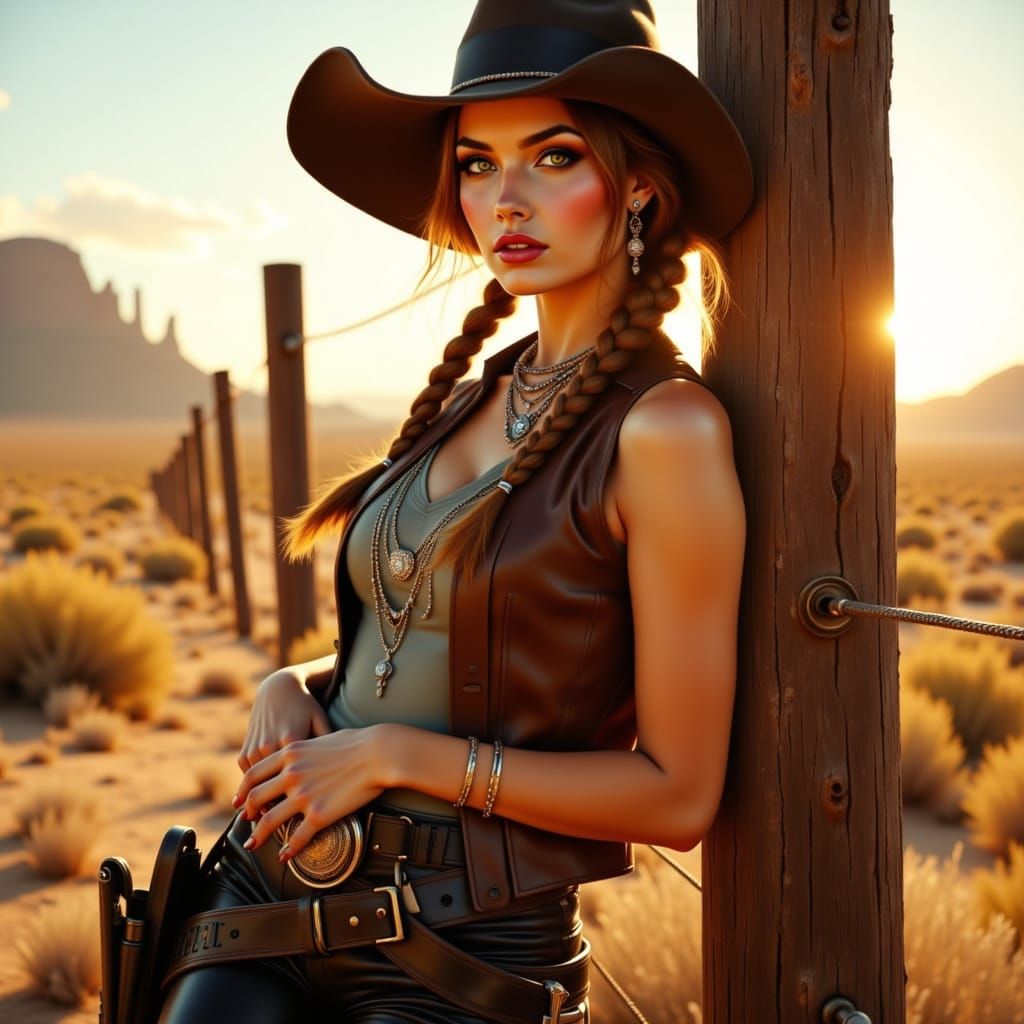 Romanticized Western Portrait in Art Deco Style