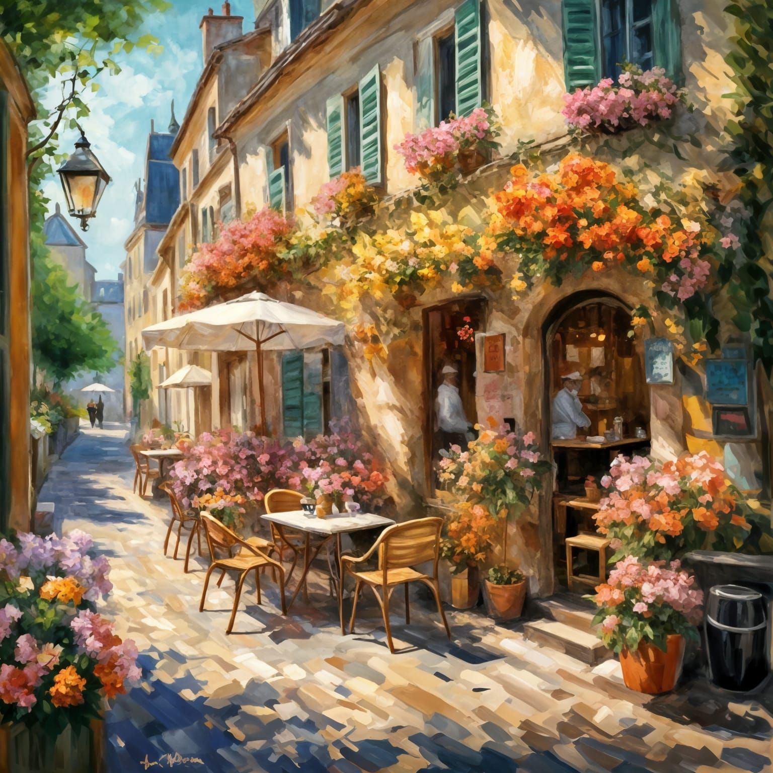 Charming French Cafe in Impressionistic Style