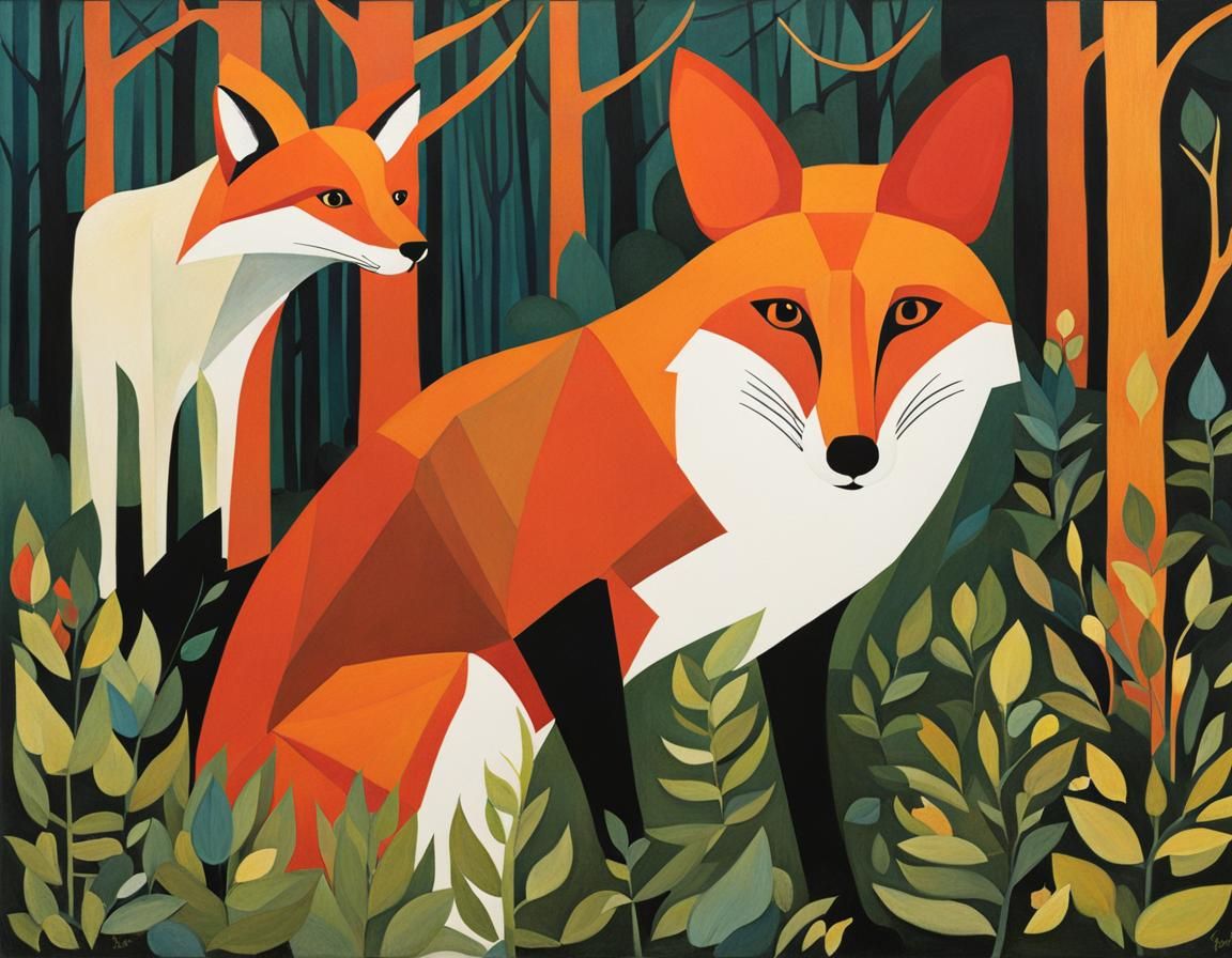Fox in Woods: Early 20th Century Illustration