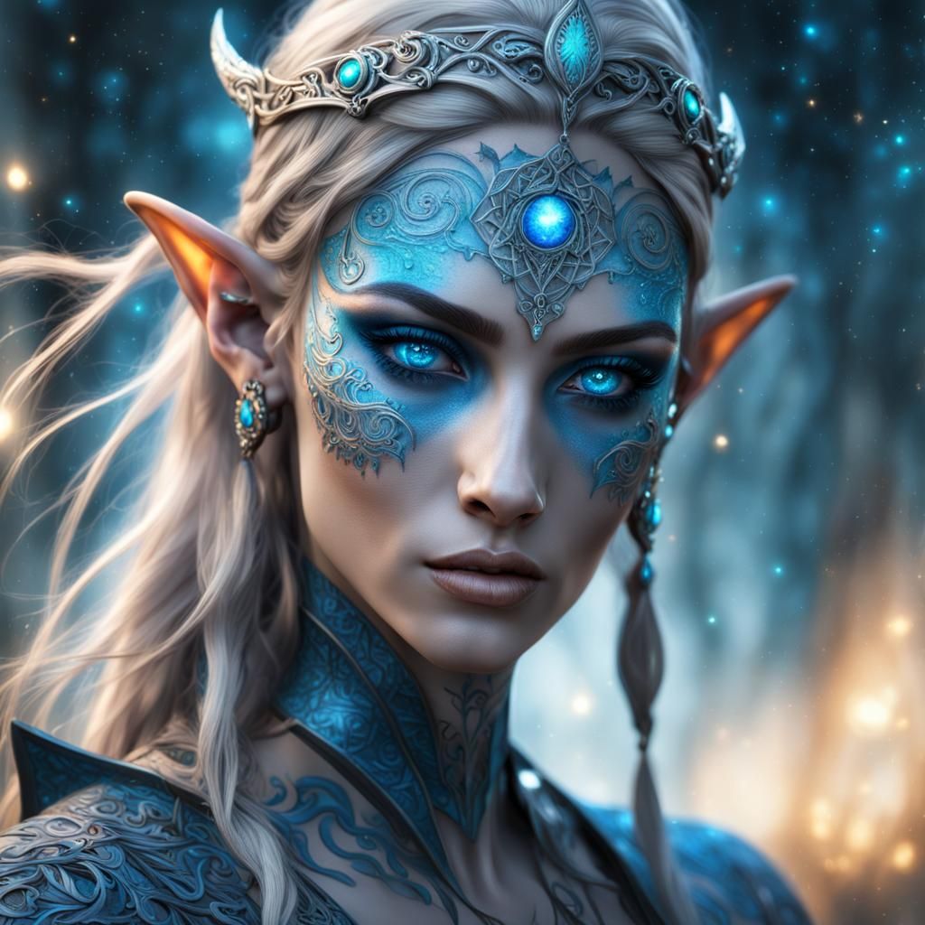 Dangerous Beautiful Elven Woman, Highly Detailed Electric Bl...