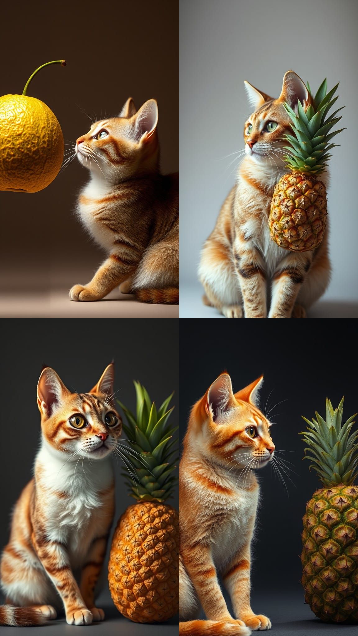 Cat and Pineapple Still Life in Hyperrealistic Style