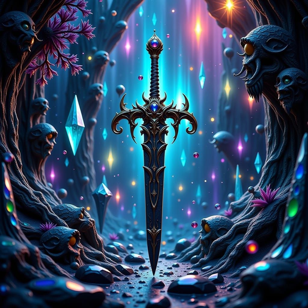 Ethereal Black Void Sword with Iridescent Dragon Scales and ...