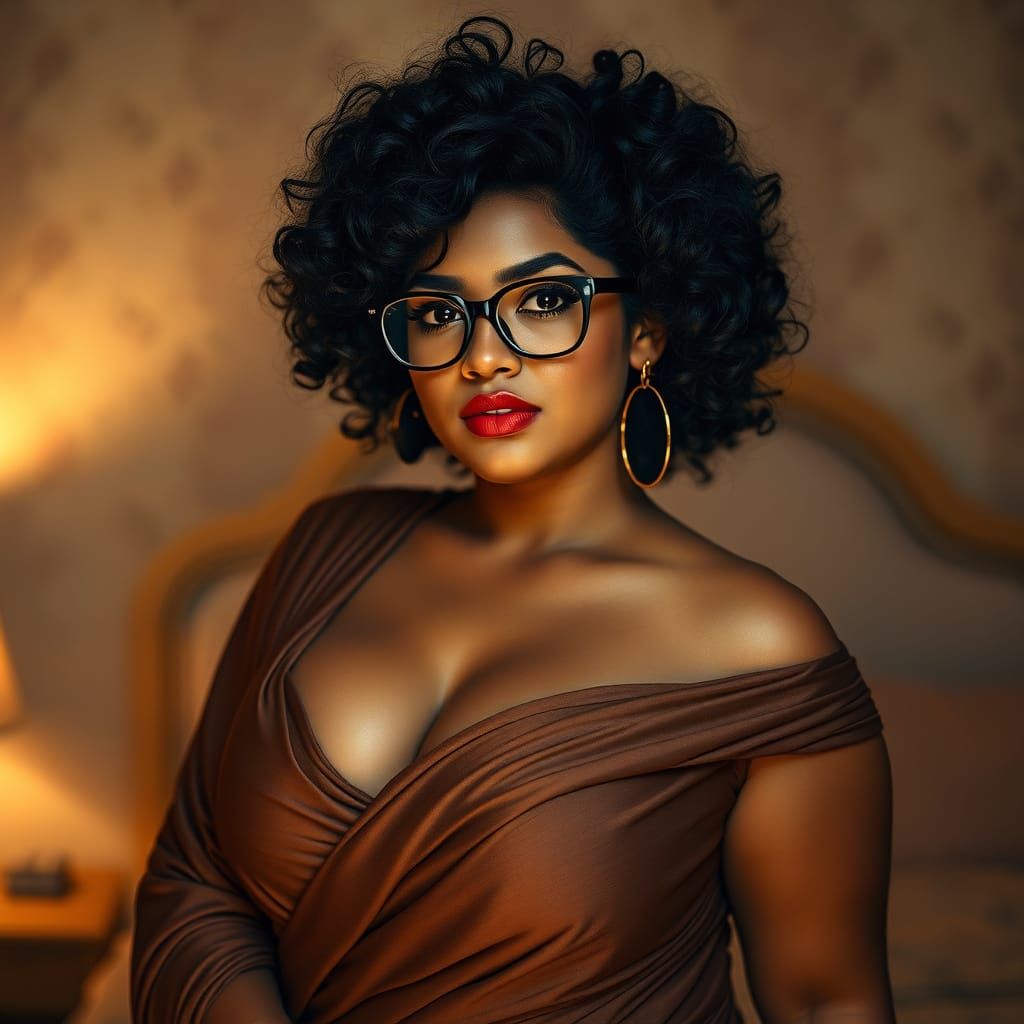 Curvy Woman in Elegant Attire: Art Nouveau Style