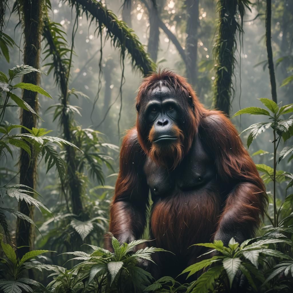 Orangutan in Cannabis Rainforest: Professional Photography