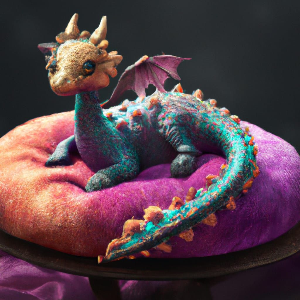 Iridescent Baby Dragon in Space, 3D Fantasy Art