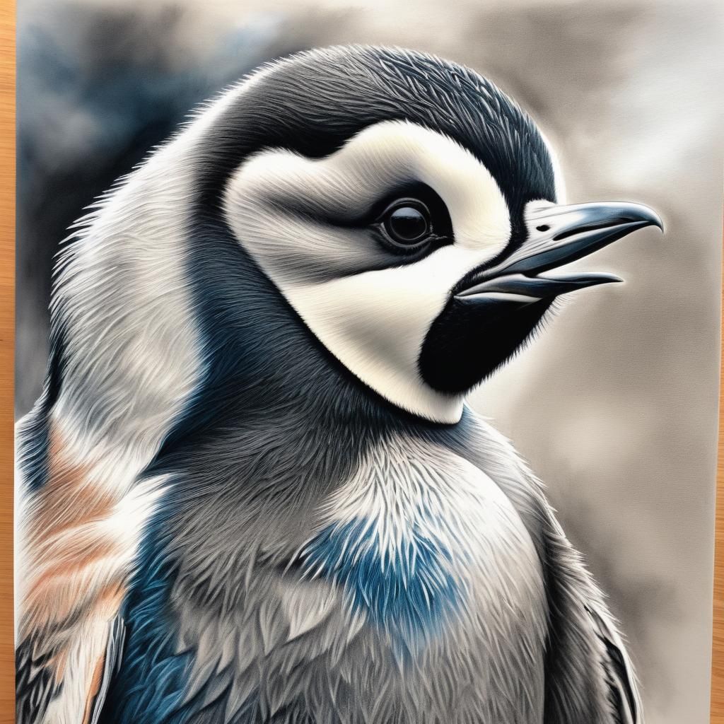 Hyperdetailed Charcoal Drawing of a Penguin