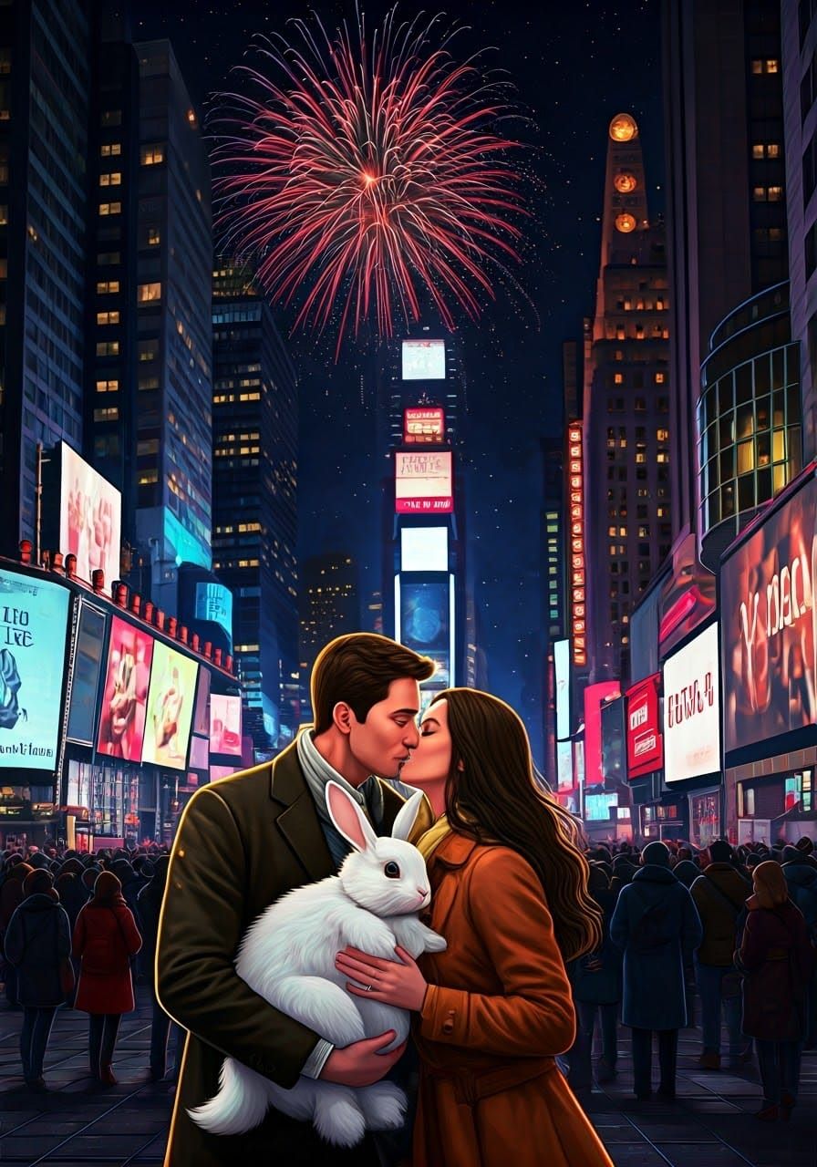 New Year's Eve Celebrants Kiss Under Times Square Ball