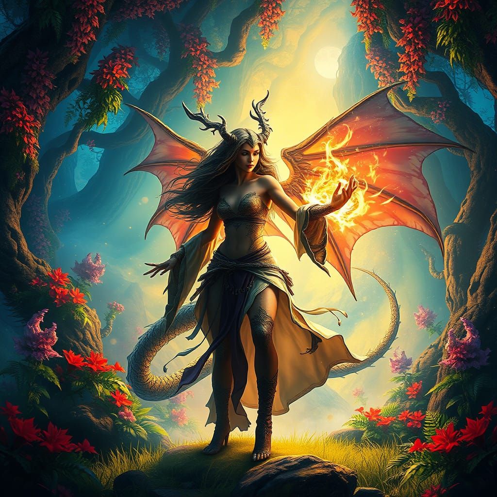 Radiant Dragonborn Wizard in Vibrant Fantasy Realm