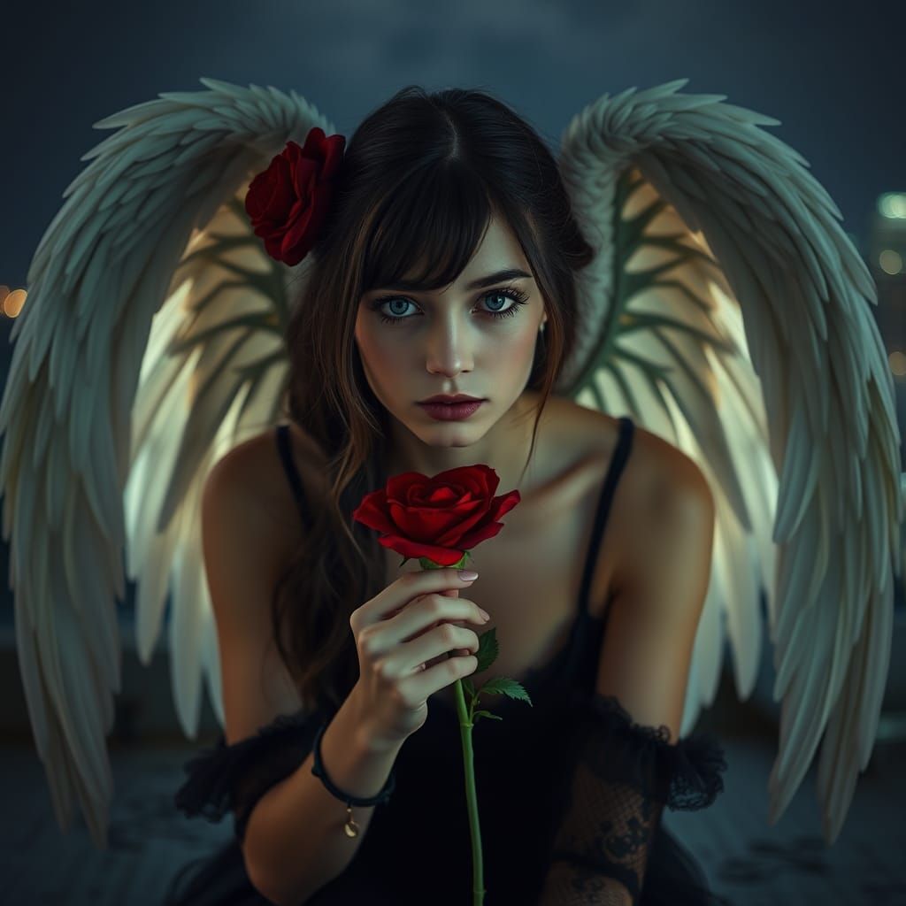 Ethereal Gothic Woman with Angel Wings