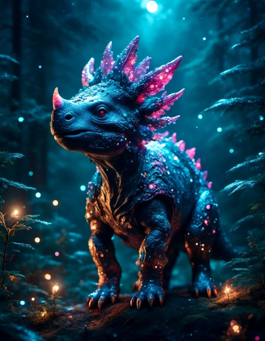 A beautiful baby triceratops watching a lunar eclipse <lora:...