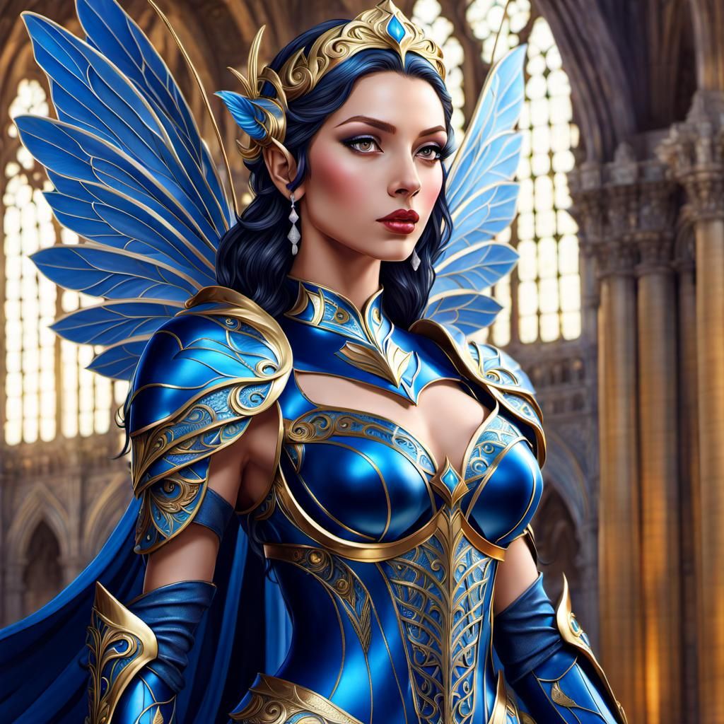 The Enchanting Thelaria: A Radiant Fairy with Azure Wings Em...