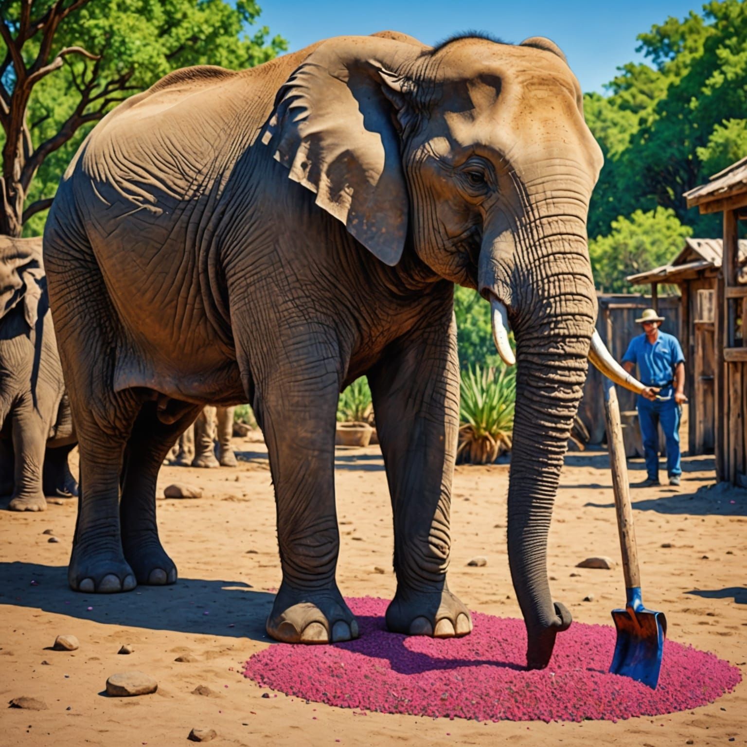 Pointillist Elephant Zookeeper, Detailed and Vibrant