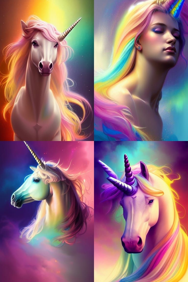 Majestic Unicorn Goddess Portrait in Pastel Colors