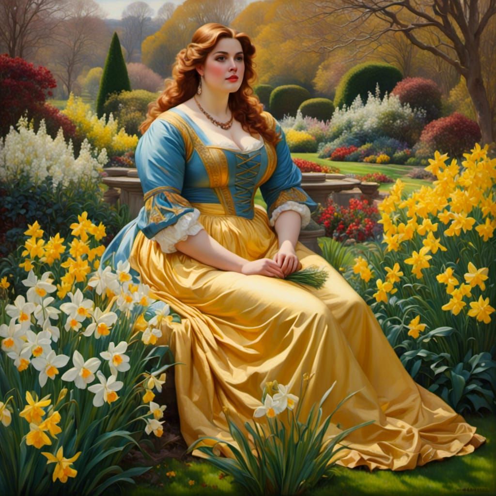Pre-Raphaelite Spring Garden Portrait of Plus-Size Woman