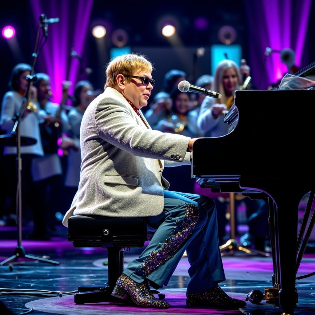 Elton John Plays Piano in Dazzling Sequined Suit