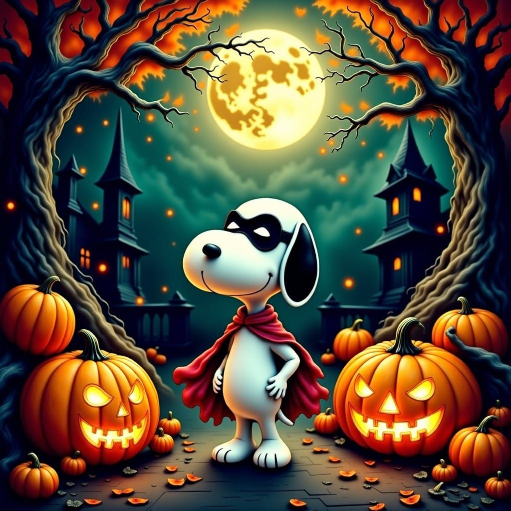 Snoopy's Halloween Adventure in Comic Style