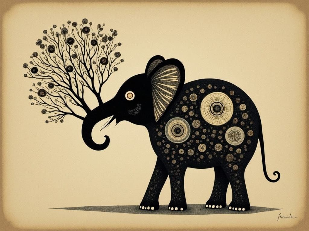 Surreal Elephant Landscapes in Dreamy Ink Style