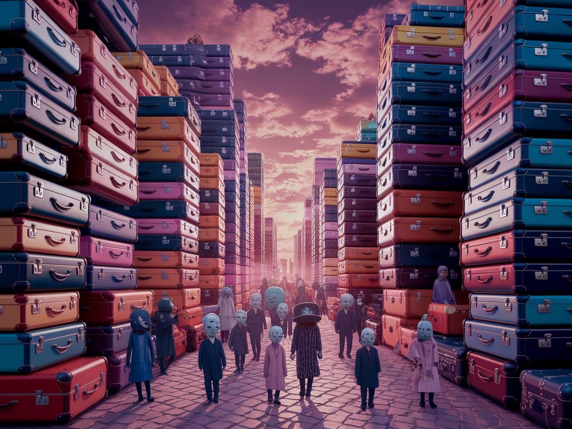 Vintage Suitcase Cityscape in Whimsical Dreamscape