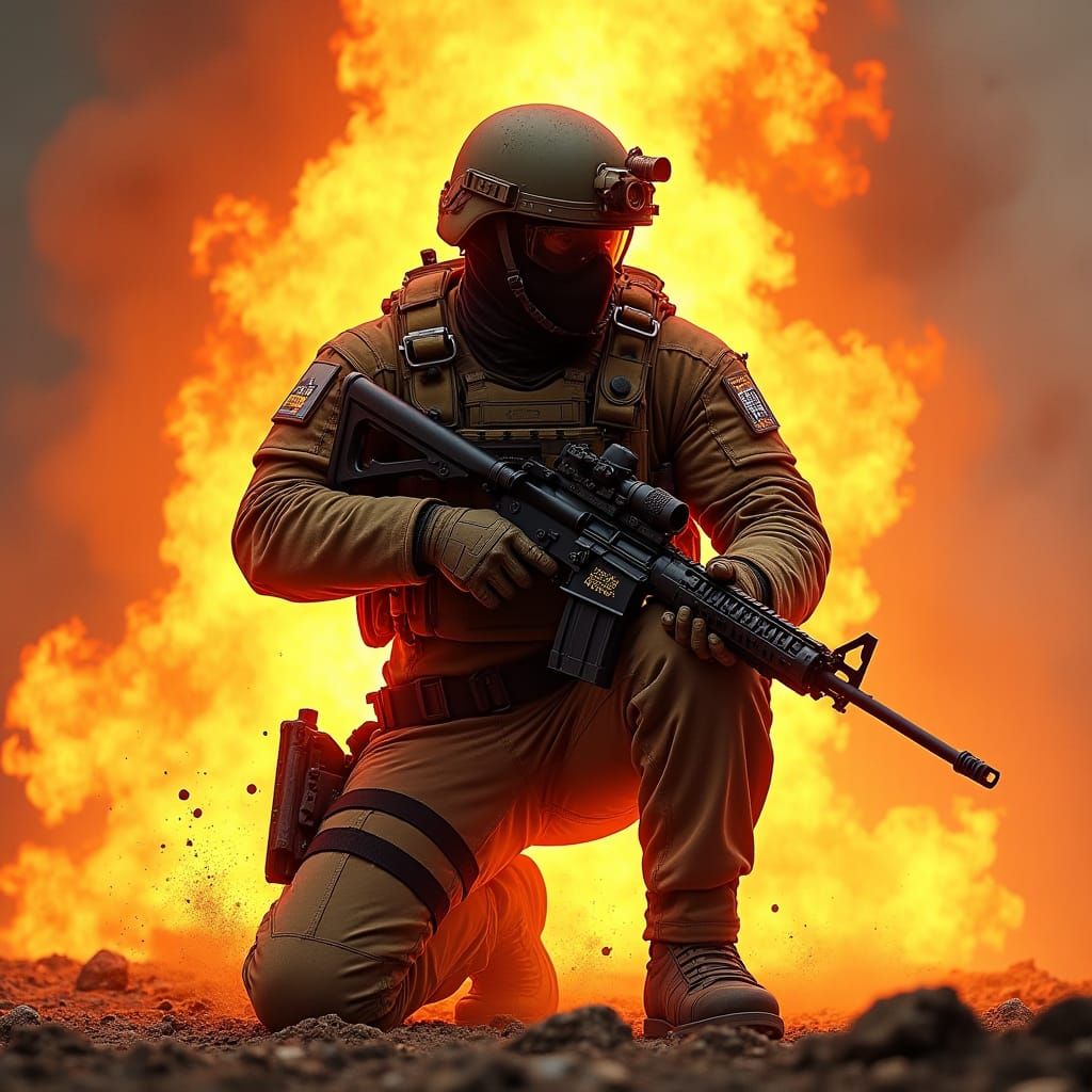 SWAT Soldier Engulfed in Burning Aura