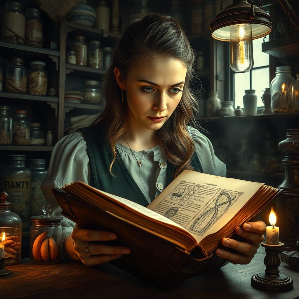 Mystical Woman Unlocks Ancient Secrets in Dimly Lit Laborato...