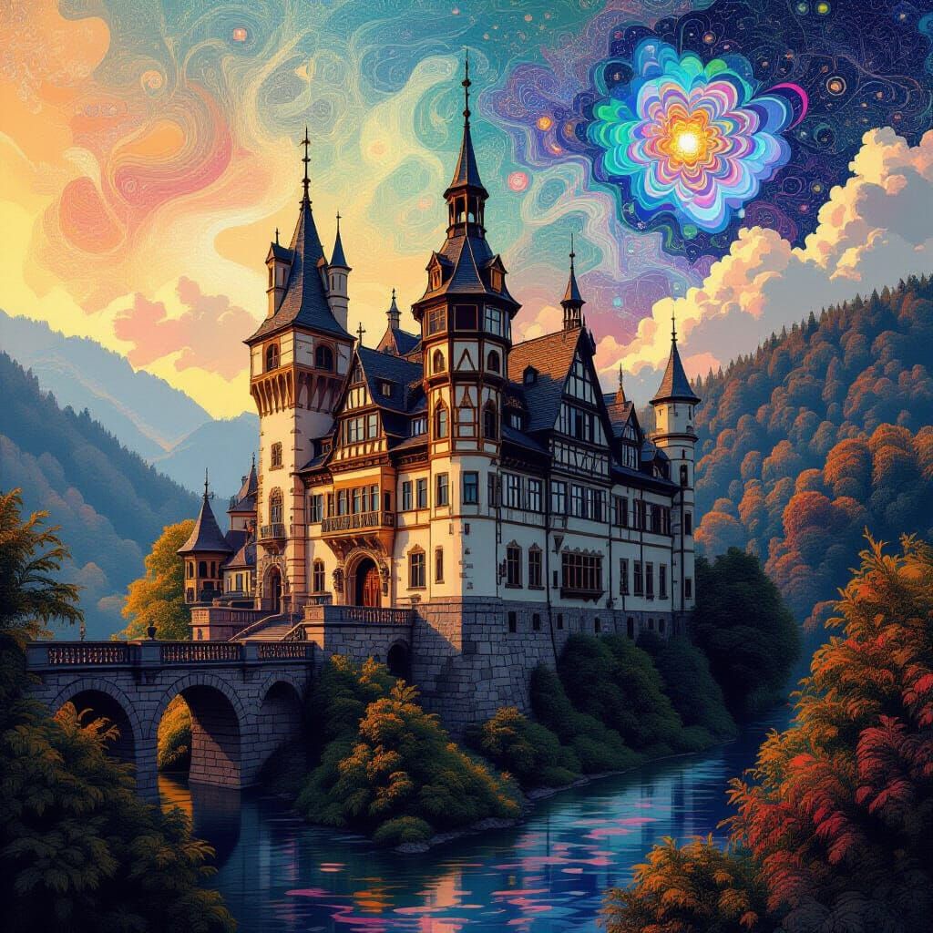 Fantastical Castle Matte Painting in Intricate Style