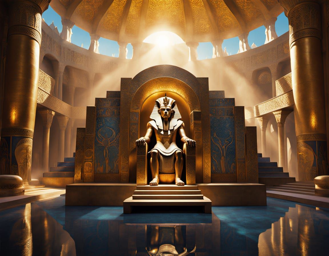 Egyptian Pharaoh on Golden Throne in Digital Painting