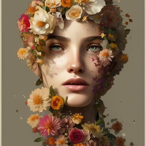 Floral Woman Portrait in Hyperdetailed Style