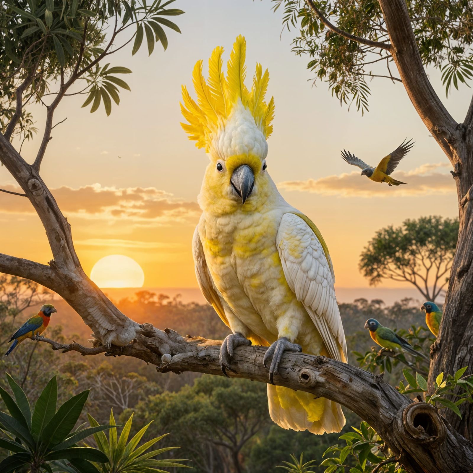 Sulphur-Crested Cockatoo in Australian Forest Evening Glow