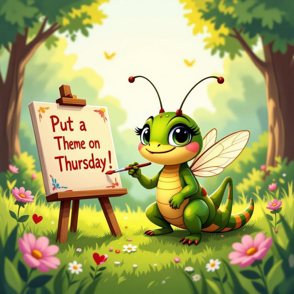 Chibi Cricket Cartoon with Theme Sign