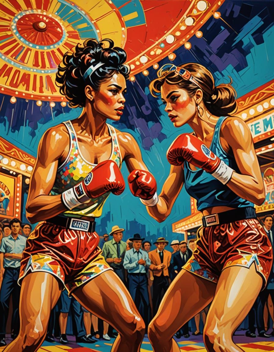 Bold Pop Art Boxers in a Vibrant Carnival Ring