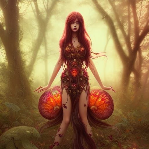 Psychedelic Goddess Portrait in Digital Illustration Style