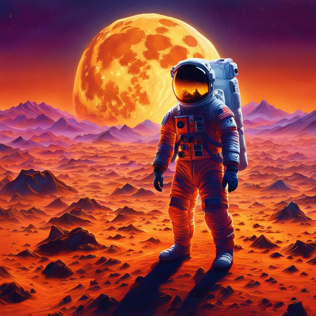 Astronaut Moonset in Dreamlike Realism