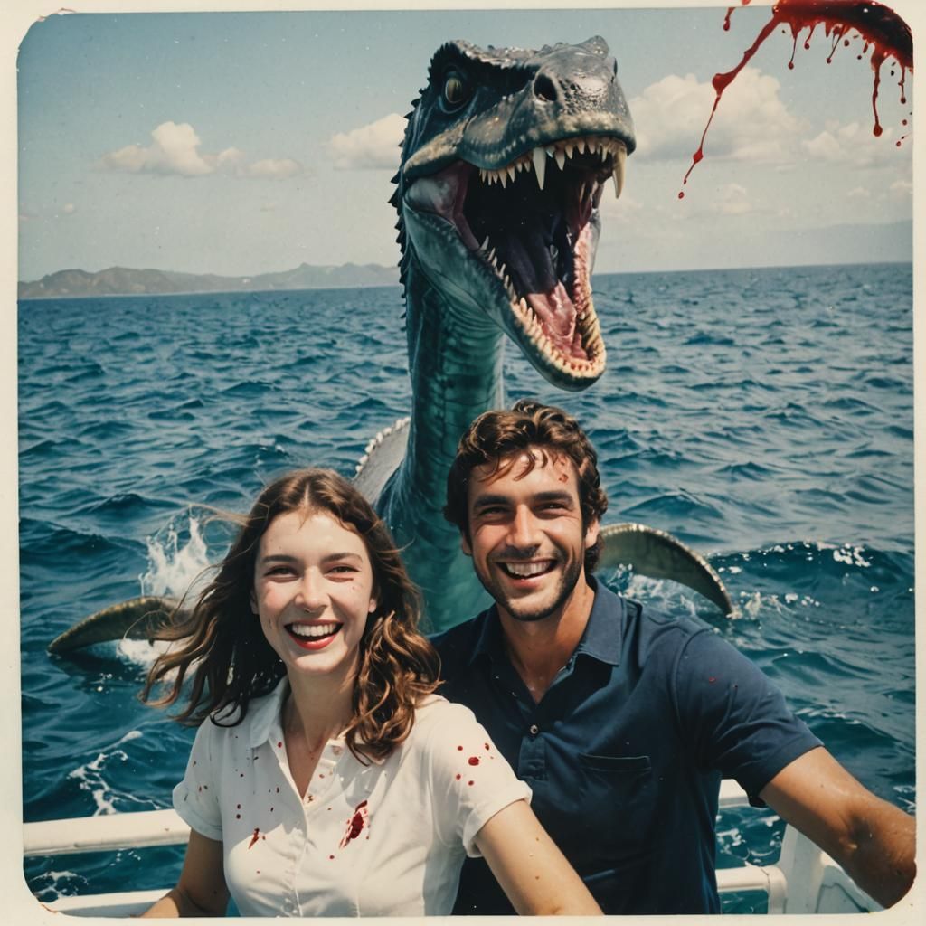 Polaroid Selfie Photo of Couple on a sea royal Cruise, giant...