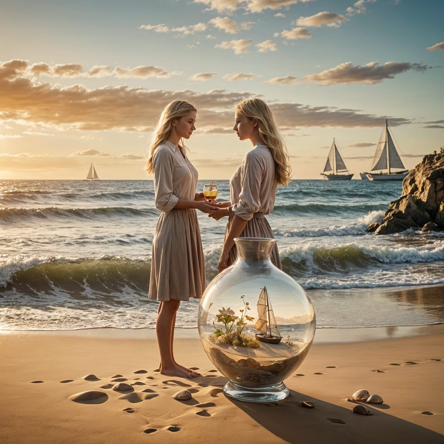 Miniature Beach Scene Inside Glass Vase